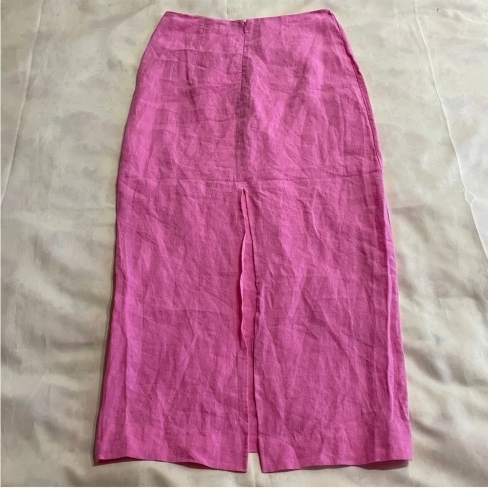 Natalie Rolt- Candy Pink Lilo High Waisted Linen Midi Skirt Size AU 3/ US 8